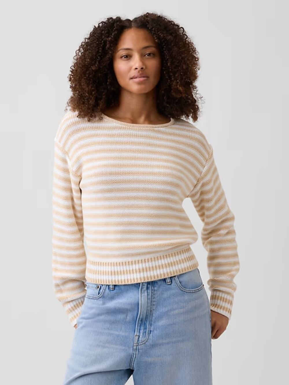 NEW Gap Relaxed Stripe Sweater Women's Beige Long Sleeve Knit Size S